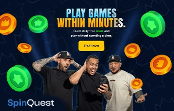 SpinQuest promotional advert featuring three male models